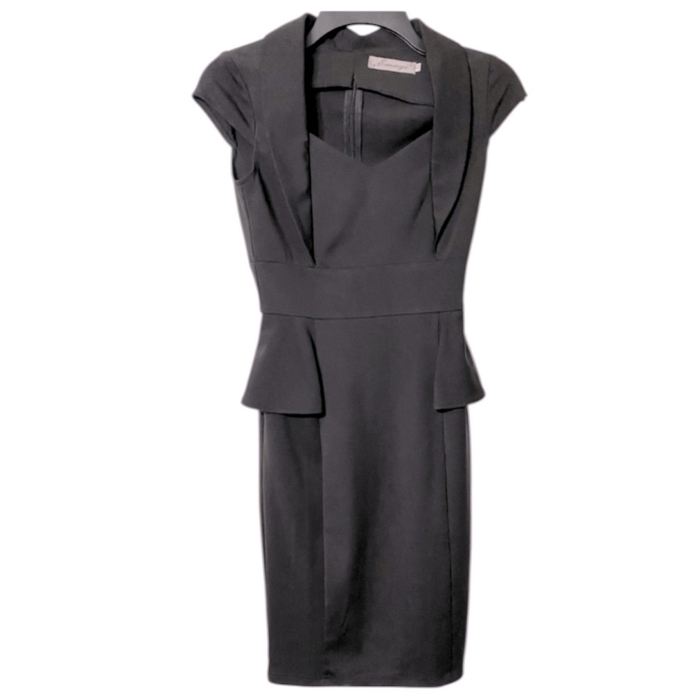 Emage Dress, LBD, Midi, Peplum, Career, Sz XS​, Timeless, Classic​​, minimalist - Picture 2 of 13